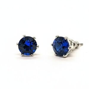 90s Vintage Sapphire Blue Studs made w/ Swarovski Crystal Elements S925 Overlay